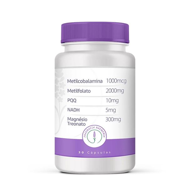 Metilcobalamina 1000mcg / Metilfolato 2000mg / PQQ 10mg / NADH 5mg / Magnésio Treonato 300mg 60 Cápsulas