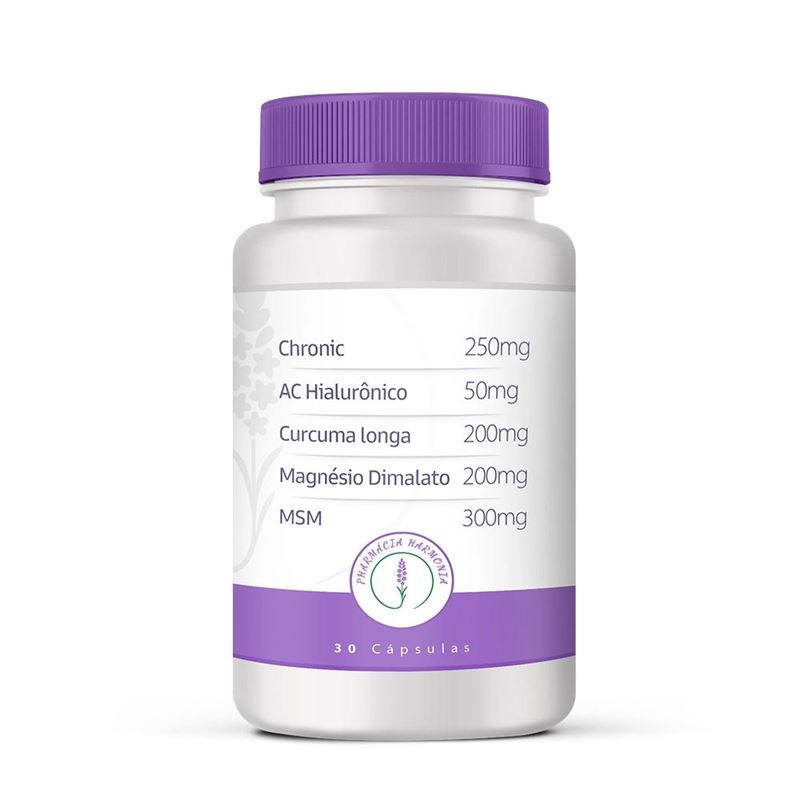 Chronic 250mg / Ácido Hialurônico 50mg / Curcuma longa 200mg / Magnésio Dimalato 200mg / MSM 300mg 30 Cápsulas
