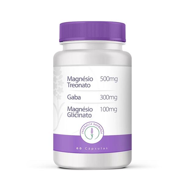 Magnésio Treonato 500mg / Gaba 300mg / Magnésio Glicinato 100mg 60 Cápsulas