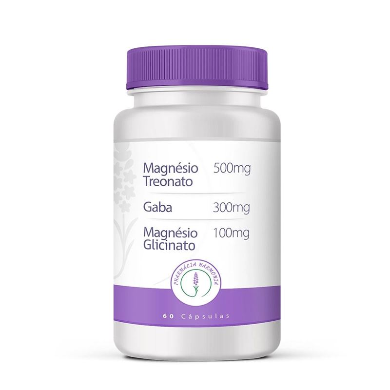 Magnésio Treonato 500mg / Gaba 300mg / Magnésio Glicinato 100mg 60 Cápsulas